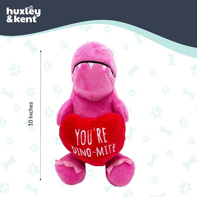 Huxley & Kent Funny Dog Toy w/Squeaker – Valentine's DayPower Plush Squeaky Dog Toys for Small, Medium & Large Dogs – Soft Stuffed Animal for Indoor Play & Fetch - You're Dino-Mite, One Size