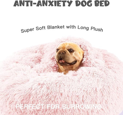 Himax Dog Bed for Medium Dogs, Pink Dogs Beds with Blanket Attached, Calming Anti-Anxiety Fluffy Dog Bed Washable (20"/26"/35")