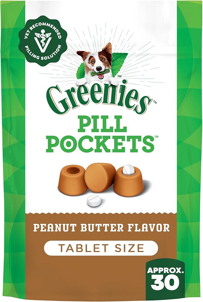 Greenies Pill Pockets, Small Size Dog Treats, Peanut Butter Flavor, 3.2 oz. Pouch