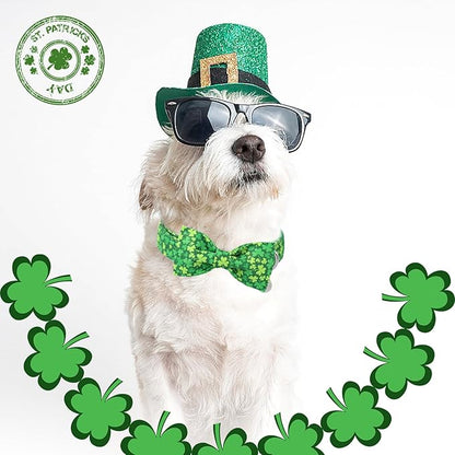 St. Patrick's Day Dog Collar with Bow Tie, Lucky Shamrock Bowtie Collar Adjustable for Girl Boy Dog, Trefoil Dogs Collars Durable, Spring Green Collars for Dogs, XL, Neck 16-26in