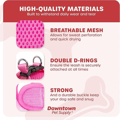 Downtown Pet Supply Step-in Dog Harness – No Pull, Adjustable Padded Mesh with Reflective Trim, Secure Buckle Strap – Comfortable & Breathable Small Dog Harness, Large, Pink