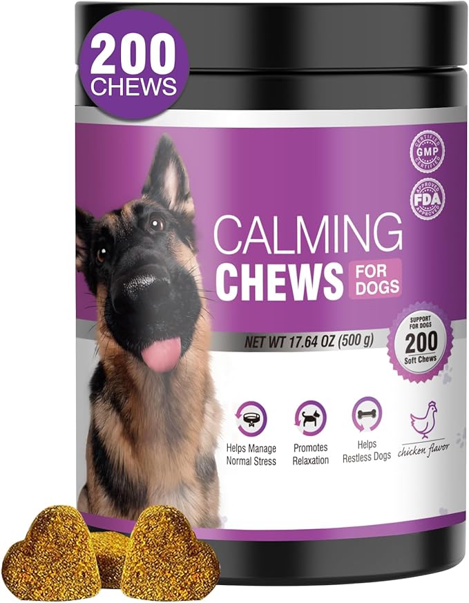 Calming Chews for Dogs 200pc Dog Calming Treat and Bites with Melatonin - Anxiety and Stress Relief Treats for Dogs Puppy Sleep Aid Calm Dog with Noise,Thunder,Barking,Separation,Chewing
