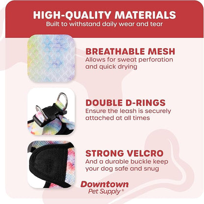 Downtown Pet Supply Step-in Dog Harness – No Pull, Adjustable Padded Mesh with Reflective Trim, Secure Buckle Strap – Comfortable & Breathable Small Dog Harness, Small, Tye Die