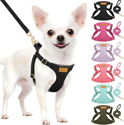 SlowTon Dog Harness Small Sized Dog - Soft XXS Dog Harness and Leash Set No Pull No Chock, Adjustable Lightweight Puppy Harness for XS Small Medium Dogs Cats (Solid Black, M)