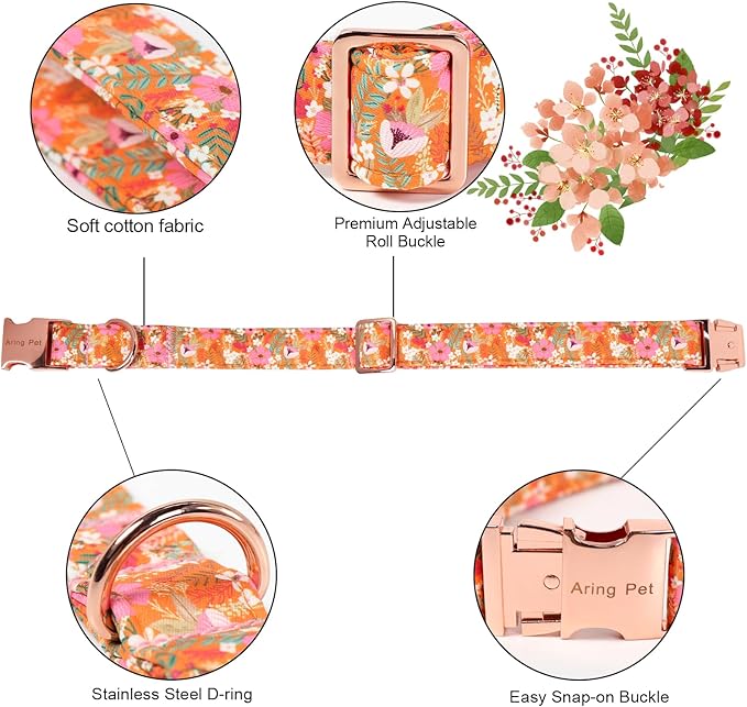 ARING PET Fall Dog Collar with Bow, Cute Daisy Floral Pet Collars with Quick Release Buckle for Puppy Small Medium Large Girl Boy Dogs-XL