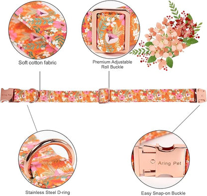 ARING PET Fall Dog Collar with Bow, Cute Daisy Floral Pet Collars with Quick Release Buckle for Puppy Small Medium Large Girl Boy Dogs-XL