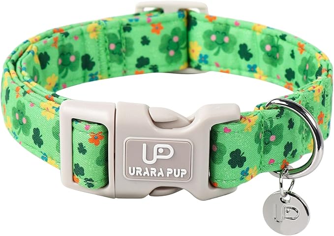 St. Patrick's Dog Collar, Cotton St. Patricks Clover Collar for Puppy Girl Boy Dog or Cat, Lucky Shamrock Dog Collar with Quick Release, Spring Green Dog Collars