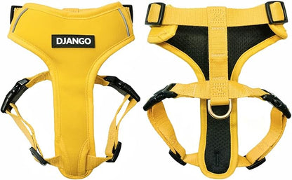 DJANGO Adventure Dog Harness - Stylish Medium Dog Harness for Outdoor Adventures and Everyday Wear - Dandelion Yellow Neoprene Adjustable Harness for Dogs with Reflective Piping and Solid Brass D-ring