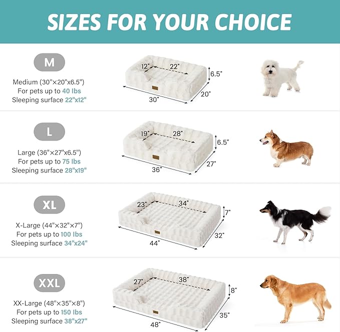 COZY KISS Orthopedic Dog Bed for Medium Small Size Dog, Soft and Warm Faux Fur Sofa for Pet Up to 40 lbs, Foam Bolster Anti-Slip Couch with Washable Removable Cover, M 30x20x6.5 inch, Beige