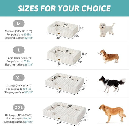 COZY KISS Orthopedic Dog Bed for Medium Small Size Dog, Soft and Warm Faux Fur Sofa for Pet Up to 40 lbs, Foam Bolster Anti-Slip Couch with Washable Removable Cover, M 30x20x6.5 inch, Beige