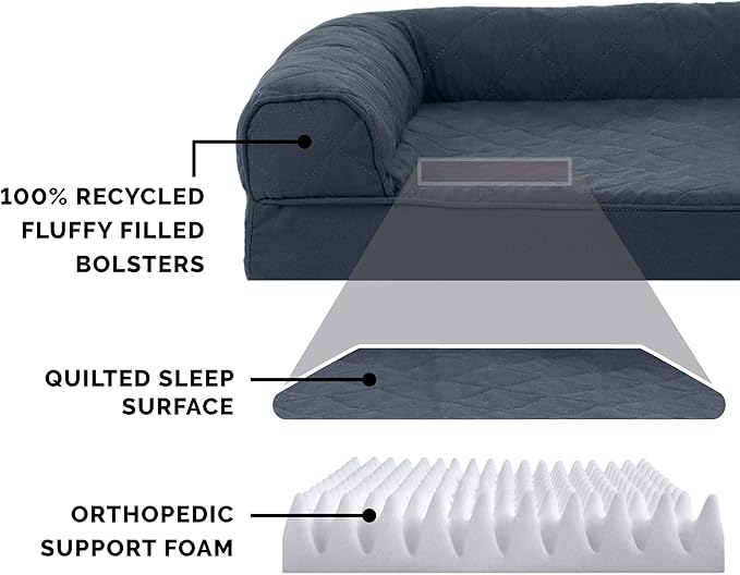 FurHaven Dreamer Sofa Orthopedic Dog Bed for Large Dogs with Orthopedic Egg Crate & Solid Orthopedic Foam Base for Joint Support, Removable Washable Cover, Jumbo XL, Quilted Sofa, Iron Gray