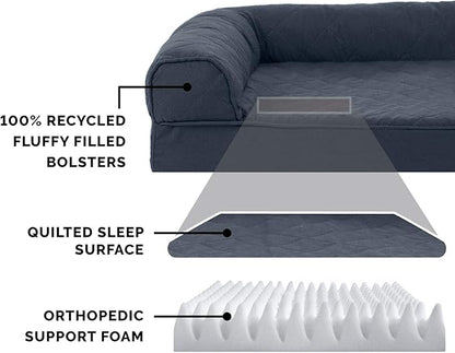 FurHaven Classic Sofa Orthopedic Dog Bed for Large Dogs, with Orthopedic Egg Crate with a Solid Orthopedic Foam Base for Joint Support, Removable Washable Cover, Large, Quilted Sofa, Iron Gray