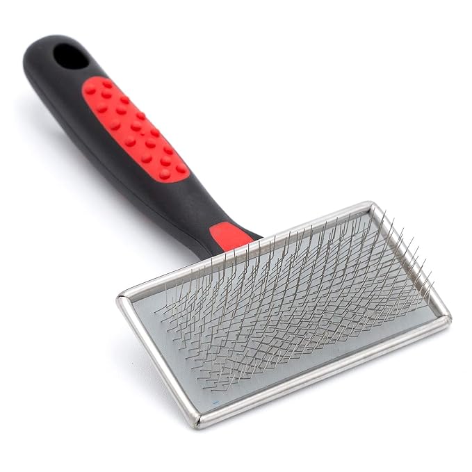 Jeffers Non Slip Slicker Pet Grooming Brush – Soft Pins, Red & Black Handle, Detangling Grooming Tool for Dogs & Cats with Short, Long, Thick & Curly Coats – Easy Grip Pet Comb - Medium Size