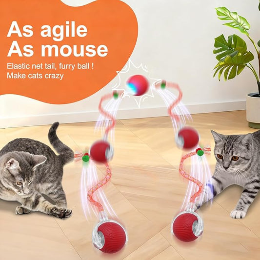 JUBBPDX Interactive Cat Toys for Indoor Cats, Automatic Kitten Toys for Bored Indoor Adult Cats, Smart Kitten Rolling Ball Moving Balls Toy, Rechargeable Dog Cat Ball for Enrichment Exercise (Red)