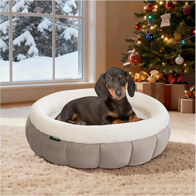 BALANCE Cat Beds for Indoor Cats, Washable Round Dog Bed, Donut Dog Bed with Anti-Slip Bottom for Small Dogs, 28 Inches, Goat