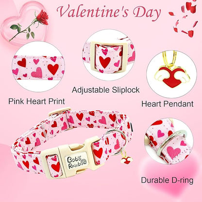Valentine's Day Dog Collar, Cute Red Heart Adjustable Pet Collars Soft Comfortable Cotton Holiday Puppy Collar Cute Necklace Gift for Small Dogs
