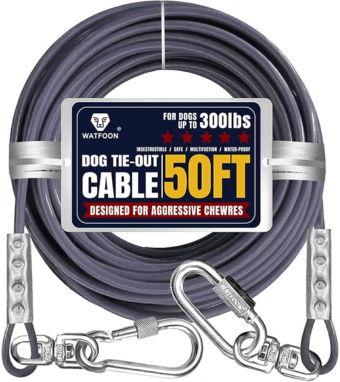 Tie Out Cable for Dogs Up to 300lbs,50ft Extra Strong 1000lbs Break Strength Tie-Out Tether Trolley Training Lead,Dog Run Cable for Yard Garden Park Camping Outside (Grey, 300lbs 50ft)