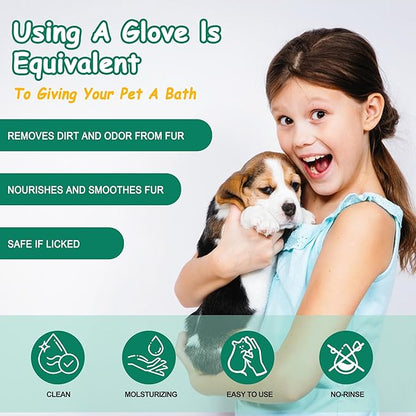 CHPPEY Pet Cleaning and Deodorizing Bathing Grooming Glove Wipes for Dogs and Cats, Extra Thick Nourish Fur No-Rinse Grooming Wipes for Daily Care and Travel, Hypoallergenic, 30 pcs