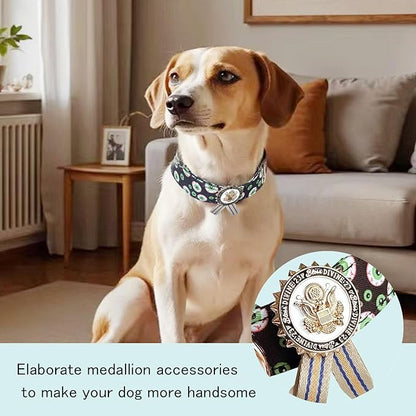 Metal Buckle Dog Collar with Dedals, 3-Size Comfortable Adjustable Cotton Dog Collar for Small, Medium, Large Male Female Dogs (Eyeballs, L(15-23in))