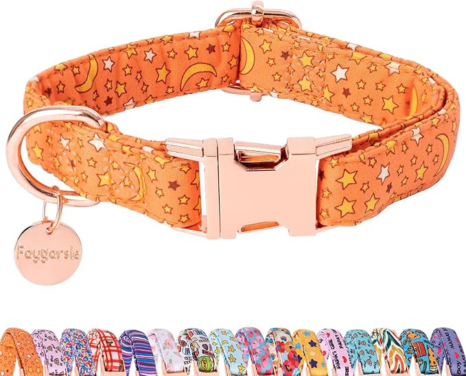 Faygarsle Orange Stars Moon Pattern Dog Collar for Small Medium Large Dogs Cute Puppy Collars for Female Dogs for Summer Spring Wedding Necklace Girl Dog Collar S