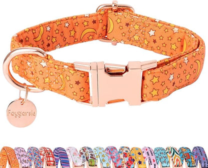 Faygarsle Orange Stars Moon Pattern Dog Collar for Small Medium Large Dogs Cute Puppy Collars for Female Dogs for Summer Spring Wedding Necklace Girl Dog Collar S