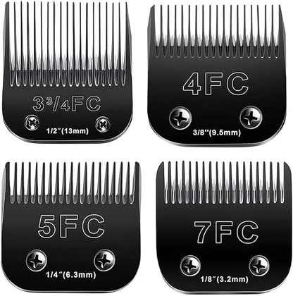 Audoc 4PCS Dog Grooming Replacement Blades Compatible with Andis/Oster A5/Wahl KM-10 Series Dog Clippers,Detachable Clipper Replacement Blade,Black (4PCS Black-#3FC+4FC+5FC+7FC)