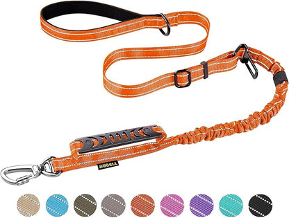 AUBELL Tactical Dog Leash Heavy Duty,4-6ft Reflective Strong No Pull Bungee Leash for Small Dogs with Comfortable Padded Double Handle,Car Seat Belt,360 Degree Rotating Carabiner,Orange