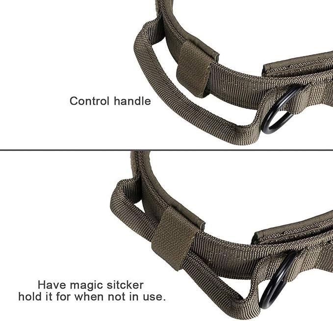 EXCELLENT ELITE SPANKER Tactical Dog Collar Nylon Adjustable Training Collar Military Dog Collar Heavy Duty Metal Buckle with Control Handle for Medium and Large Dogs with Patches(Ranger Green-L)