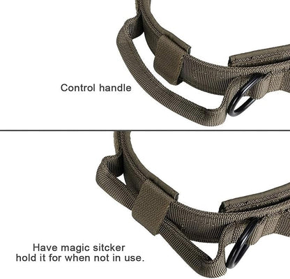 EXCELLENT ELITE SPANKER Tactical Dog Collar Nylon Adjustable Training Collar Military Dog Collar Heavy Duty Metal Buckle with Control Handle for Medium and Large Dogs with Patches(Ranger Green-L)