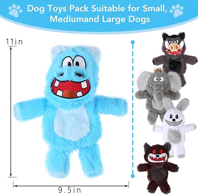 Bzonsmart 5 Pack Squeaky Dog Toys.Tough Plush Chew Toys for Dogs.Interactive Dog Toy to Keep Small Medium Large Breed Dogs Busy .Durable Anti-Boredom Dog Toy for Teething & Playtime.