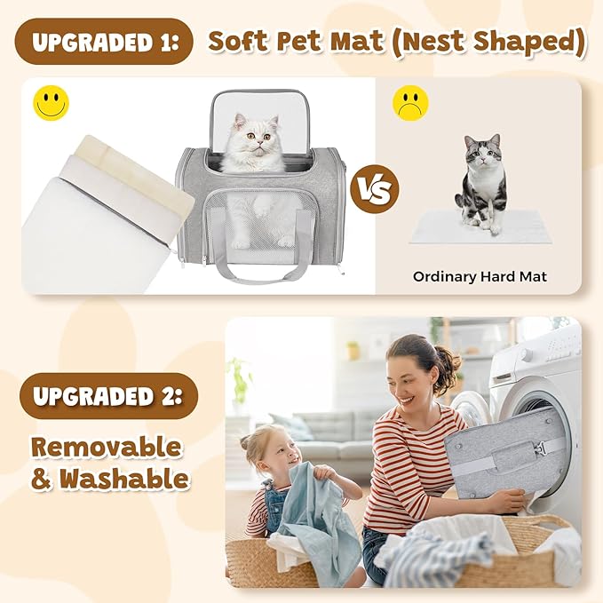 FOORLON Cat Carrier Soft for Pets Up to 25 Lbs, Cat Travel Bag Soft-Sided with Padded Shoulder Strap, Pet Dog Carriers for Small Dogs Travel Puppy Carry Airline Approved, Grey