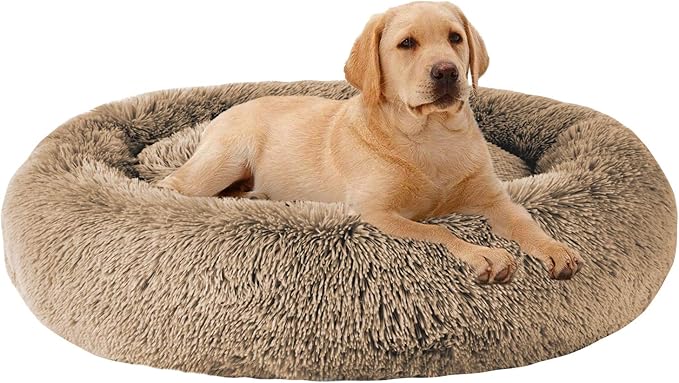 MFOX Calming Dog Bed (S/M/L/XL) for Medium and Large Dogs Comfortable Pet Bed Faux Fur Donut Cuddler Up to 15/30/50/90lbs