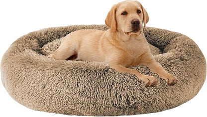 MFOX Calming Dog Bed (S/M/L/XL) for Medium and Large Dogs Comfortable Pet Bed Faux Fur Donut Cuddler Up to 15/30/50/90lbs