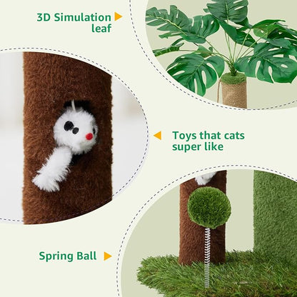 Woochpet 37" Cat Tree Tower for Indoor Cats，2-in-1 Multi-Functional Comfort with Premium Sisal Scratching Post, Cat Cando with Mouse Hole and Plush Toy Ball Large Hammock for Kitty or Small Cats