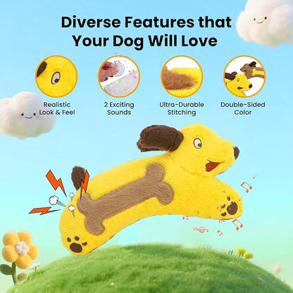 HGB Plush Squeaky Dog Toy with Crinkle Paper, Stuffed with 2 Squeakers, Soft Dog Chew Toy for Moderate Chewers and Small, Medium, Large Dogs, Interactive Fetch Tug & Teething Toy to Keep Them Busy