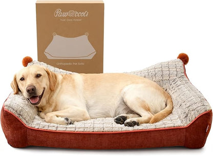 Pawccoli Orthopedic Dog Bed for Extra Large Dogs,Waterproof Supportive Egg Crate Foam Medium Dog Couch, Pet Bed with with Removable Bolsters, Washable Cover Non-Slip Bottom, (43''×32''×8'')