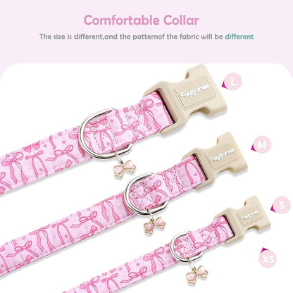 Faygarsle Cute Pink Bow Pattern Dog Collar for Summer Spring DesignSmall Medium Large Dogs M