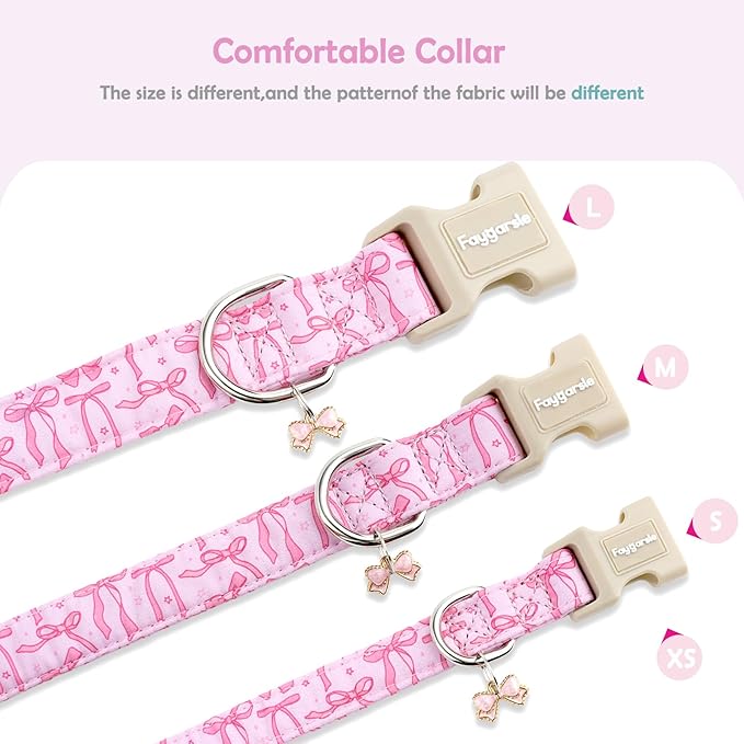 Faygarsle Cute Pink Bow Pattern Dog Collar for Summer Spring DesignSmall Medium Large Dogs S