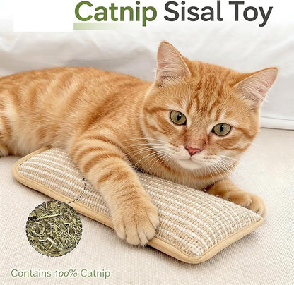 Interactive Catnip Chew Toy, Sisal Catnip Pillow Toy Kickers, Catnip Toys with Organic 8000mg Herbal Blend for Indoor Scratching, Chewing & Teething, Fun for Kittens and Adult Cats(3PCS)