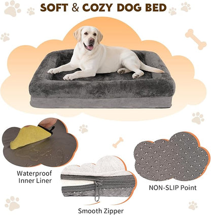 Orthopedic Dog Bed for Medium and Large Dogs Pet Bed with Sides Waterproof Dog Couch with Washable Removable Cover and Egg Crate Foam Pet Sleeping Mat with Anti-Slip Bottom
