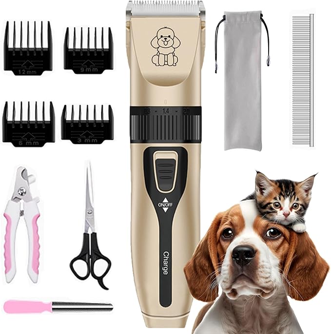 Biaccrss Dog Clipper Low Noise, Rechargeable Cordless Dog Hair Trimmer, Electric Pet Shaver, Paw Trimmer for Dogs Cats