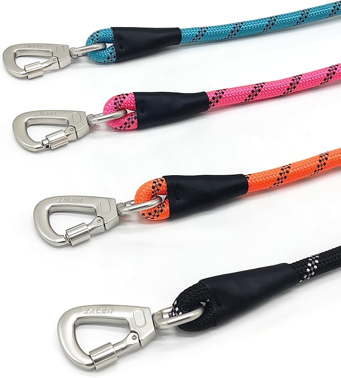 ZALER Short Dog Leash, 18 Inches Rope Traffic Leashes for Dogs, Reflective Dog Lead with O-Ring, Heavy Duty Pet Leash for Large and Medium Dogs (18'' Pink)