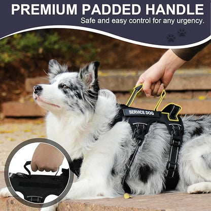 Escape Proof Dog Harness for Large Medium Sized Dogs Six Point Adjustable, Service Dog Vest Harness and Leash Set, No Pull Dogs Harnesses with Handle, Medium Dog Harnesses for Walking(Black, S)