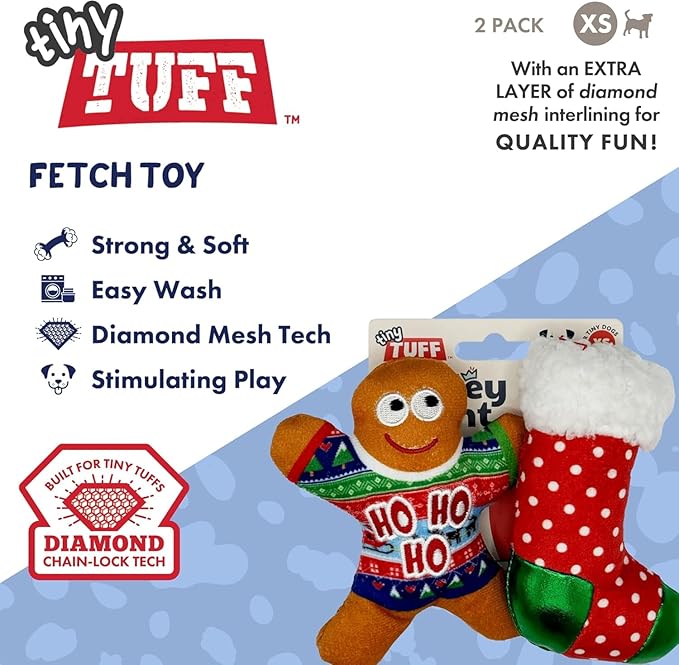 Huxley & Kent Funny Dog Toy w/Squeaker – Holiday Power Plush Squeaky Dog Toys for Small Dogs – Durable Small Stuffed Animal for Indoor Play & Fetch - Tiny Tuff Ugly Sweater Party