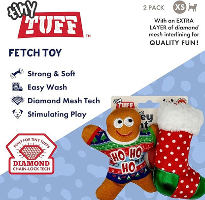 Huxley & Kent Funny Dog Toy w/Squeaker – Holiday Power Plush Squeaky Dog Toys for Small Dogs – Durable Small Stuffed Animal for Indoor Play & Fetch - Tiny Tuff Ugly Sweater Party