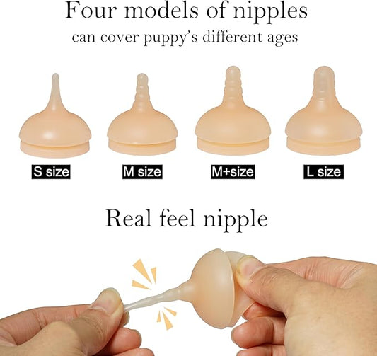 Doggiema Silicone Feeding Nipple and Syringes for All Breed of Puppies and Other Animals Dongdong pet (4 Size Nipple+6 Syringes)