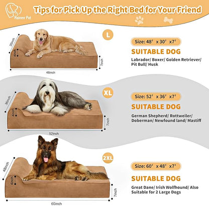 Rainmr Orthopedic Dog Beds for Large Dogs, 7" Memory Foam Dog Beds with Waterproof Liner, Durable Microsuede Cover, Removable and Washable, Nonskid Bottom, 48"x30"x7" L Khaki