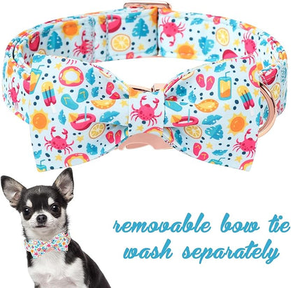 Unique style paws Cartoon Dog Collar with Bow Spring Summer Collar with Flower Lemon Crab for Small Medium Large Boys Girls Dogs