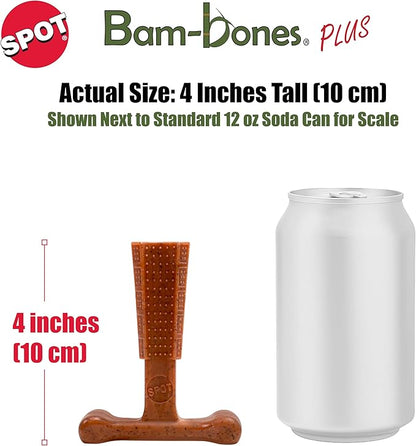 SPOT Bam-Bones Plus T Bone – Bamboo Fiber & Nylon Dog Chew Toy for Moderate to Aggressive Chewers, Durable & Non-Splintering, Long Lasting Beef Flavor Toy for Dogs & Puppies Under 30 lbs, 4 in