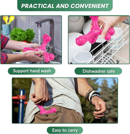 CVALIN Dog Chew Toys for Aggressive Chewers Large Breed,Indestructible Bones Toy，Durable Cleaning Toothbrush Natural Rubber Dog Toys… (Pink)